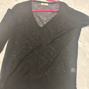 Elan Black V-Neck Sheer Sweater